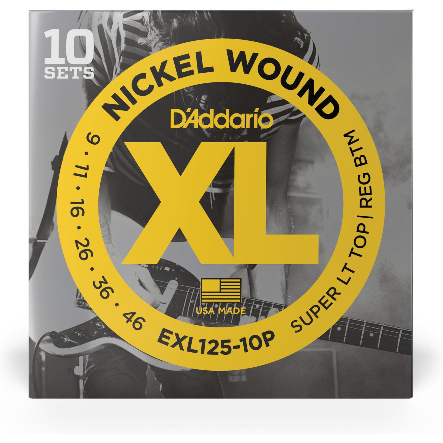 D'Addario EXL125-10P Nickel Wound Electric Guitar Strings, Super Light Top/Regular Bottom, 09-46, 10 Sets