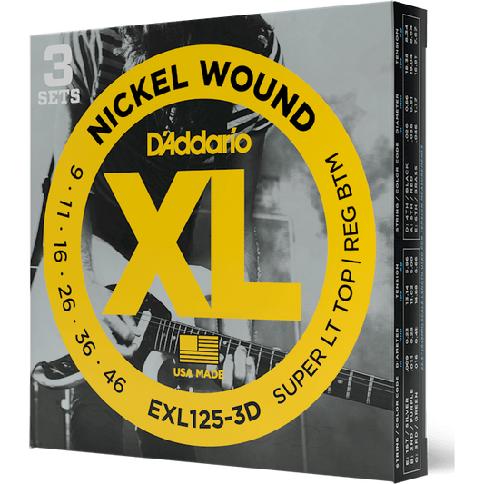 D'Addario XL Nickel Wound Electric Guitar Strings – Super Light Top/Regular Bottom – 9-46 (3 Pack)
