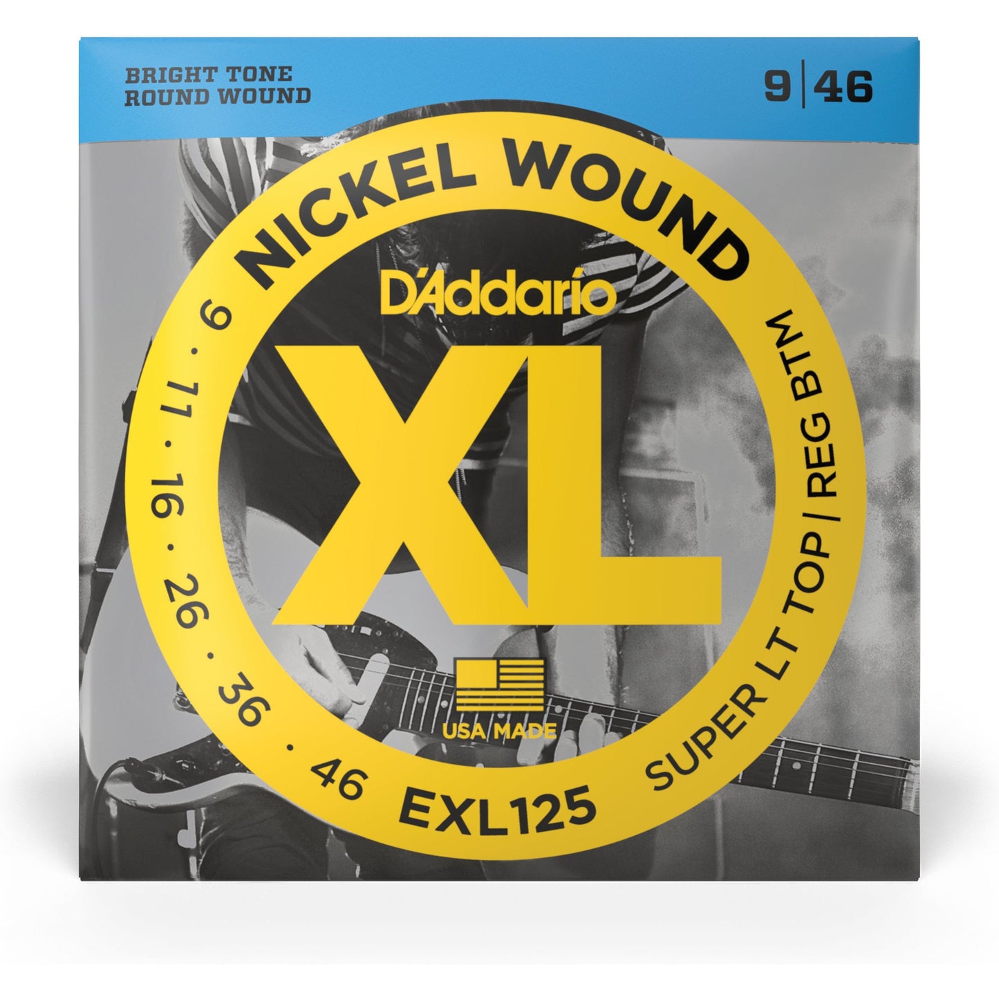 D'Addario EXL125 Nickel Wound Electric Guitar Strings, Super Light Top/ Regular Bottom, 09-46