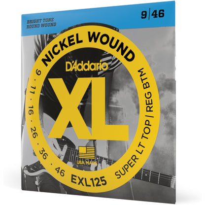 D'Addario EXL125 Nickel Wound Electric Guitar Strings, Super Light Top/ Regular Bottom, 09-46