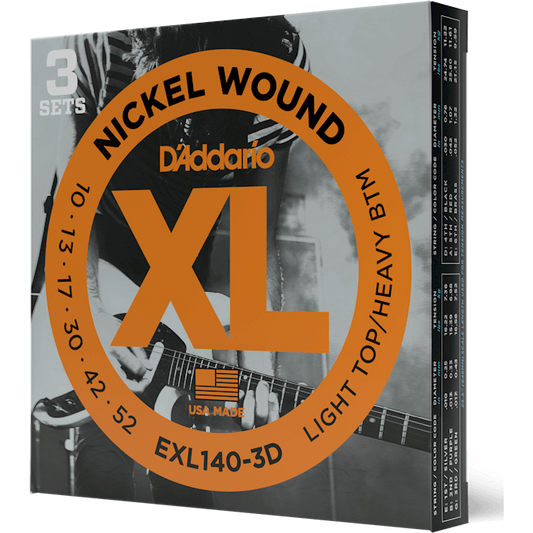 D'Addario XL Nickel Wound Electric Guitar Strings – Light Top/Heavy Bottom – 10-52 (3 Pack)