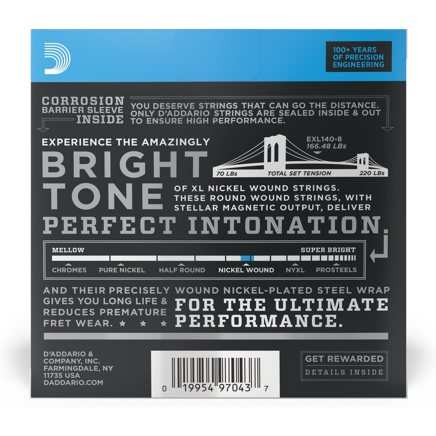 D'Addario EXL140-8 8-String Nickel Wound Electric Guitar Strings, Light Top/Heavy Bottom, 10-74