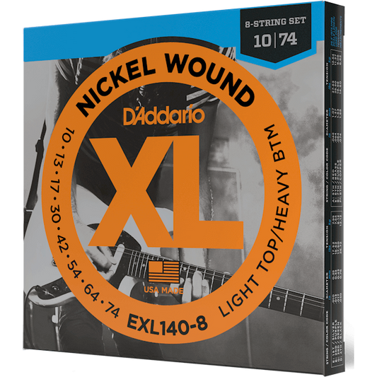 D'Addario XL Nickel Wound Electric Guitar Strings – 8 String – Light Top/Heavy Bottom – 10-74