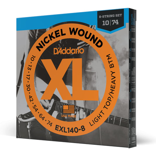 D'Addario EXL140-8 8-String Nickel Wound Electric Guitar Strings, Light Top/Heavy Bottom, 10-74