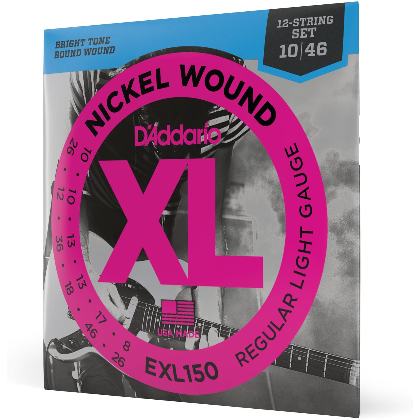 D'Addario EXL150 Nickel Wound Electric Guitar Strings, 12-String, Regular Light, 10-46