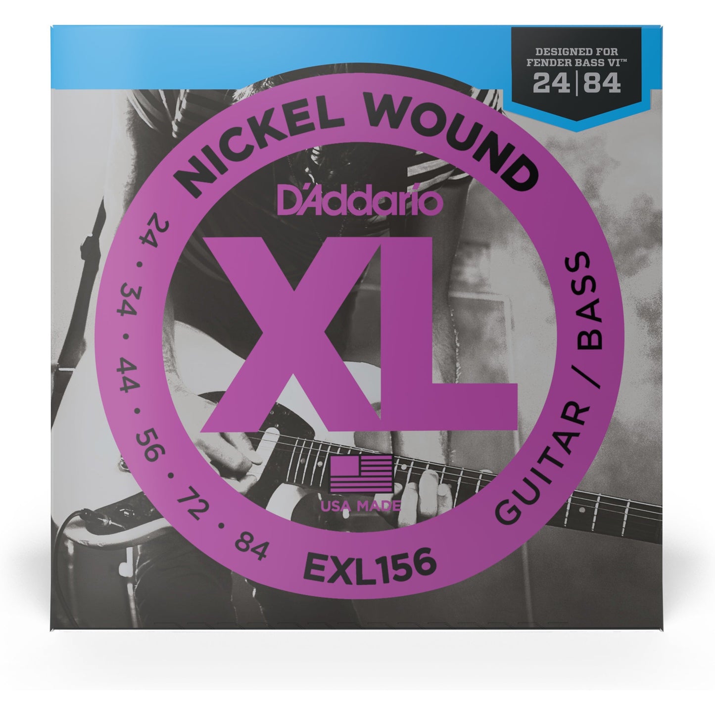 D'Addario EXL156 Nickel Wound Electric Guitar/Nickel Wound Bass Strings, Fender Nickel Wound Bass VI, 24-84