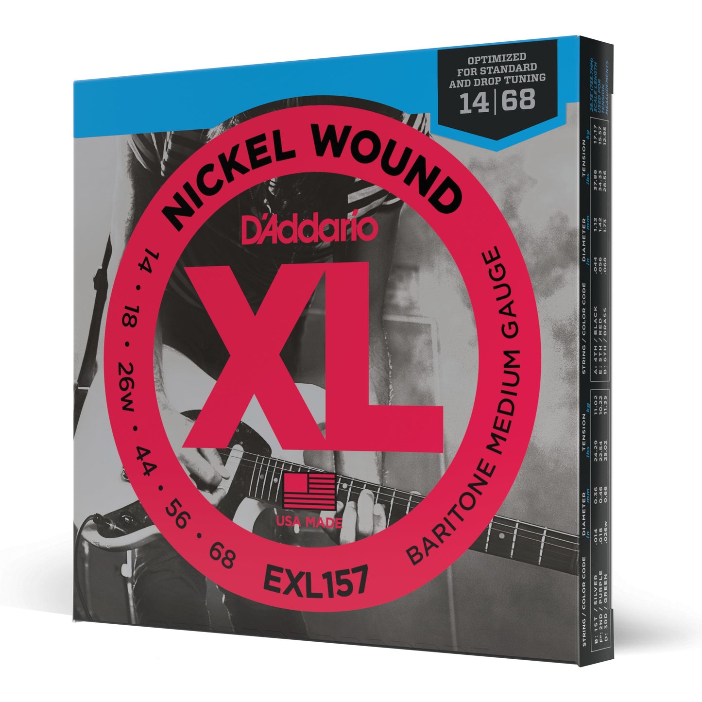 D'Addario EXL157 Nickel Wound Electric Guitar Strings, Baritone Medium, 14-68