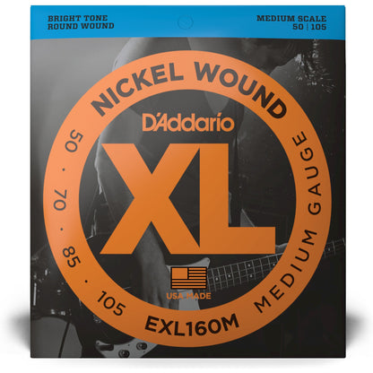 D'Addario EXL160M Nickel Wound Bass Guitar Strings, Medium, 50-105, Medium Scale