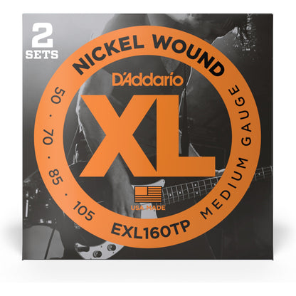 D'Addario EXL160TP Nickel Wound Bass Guitar Strings, Medium, 50-105, 2 Sets, Long Scale