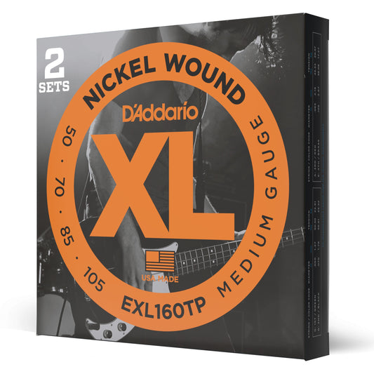 D'Addario EXL160TP Nickel Wound Bass Guitar Strings, Medium, 50-105, 2 Sets, Long Scale