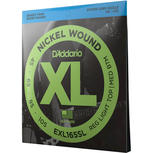 D'Addario EXL165SL Nickel Wound Bass Guitar Strings, Custom Light, 45-105, Super Long Scale