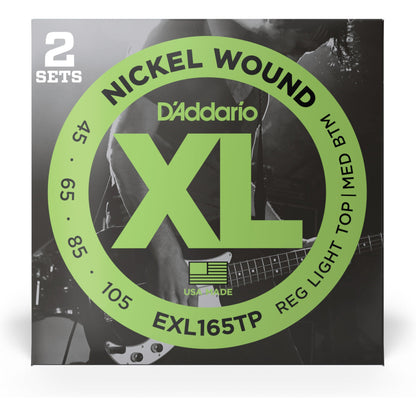 D'Addario EXL165TP Nickel Wound Bass Guitar Strings, Custom Light, 45-105, 2 Sets, Long Scale