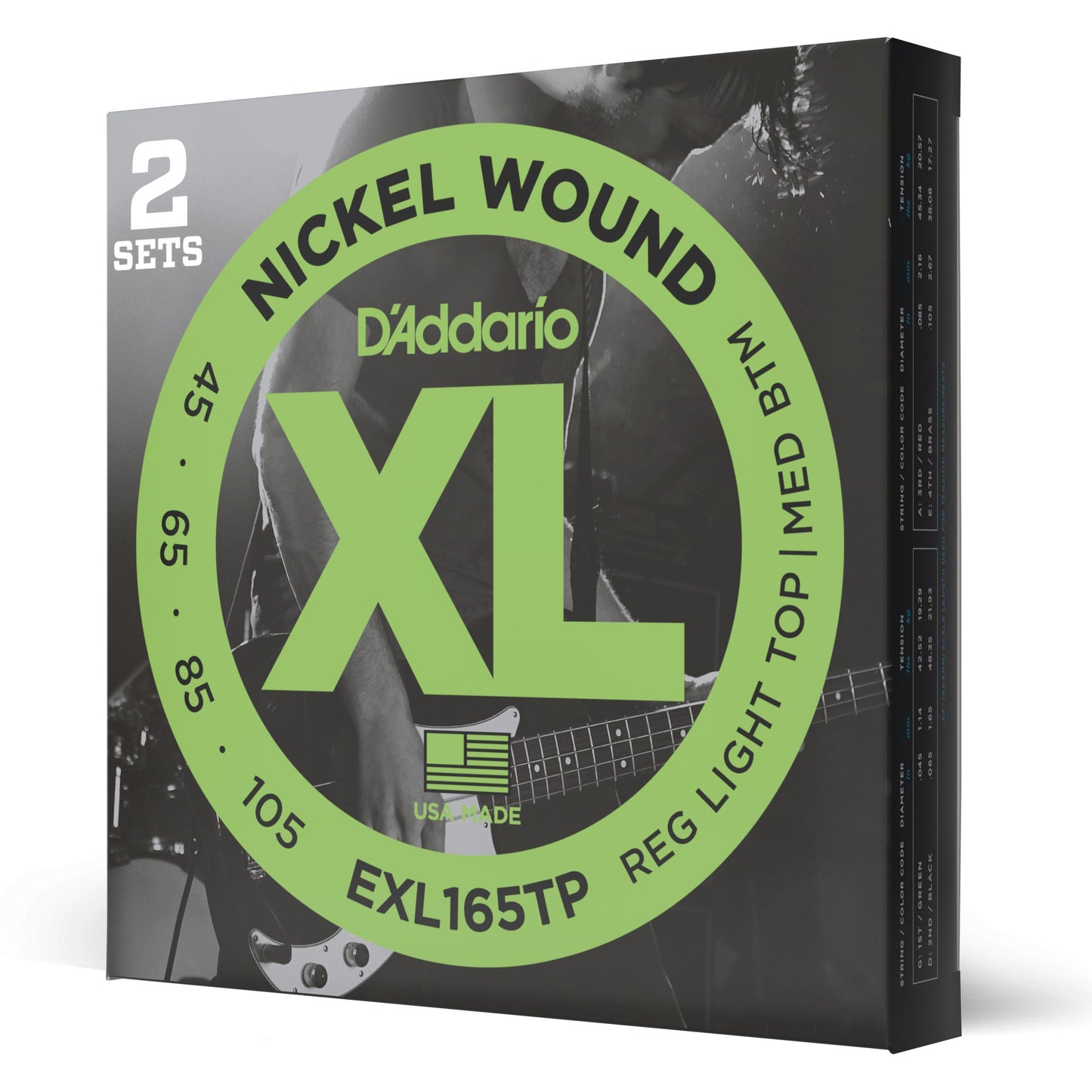 D'Addario EXL165TP Nickel Wound Bass Guitar Strings, Custom Light, 45-105, 2 Sets, Long Scale