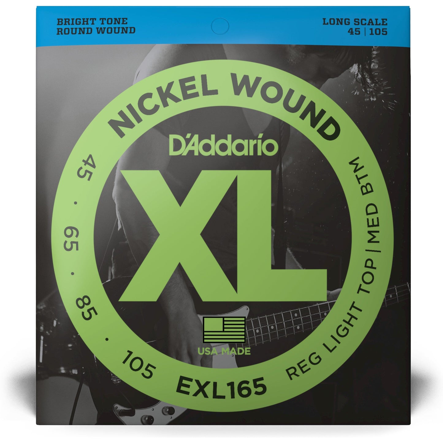 D'Addario EXL165 Nickel Wound Bass Guitar Strings, Custom Light, 45-105, Long Scale