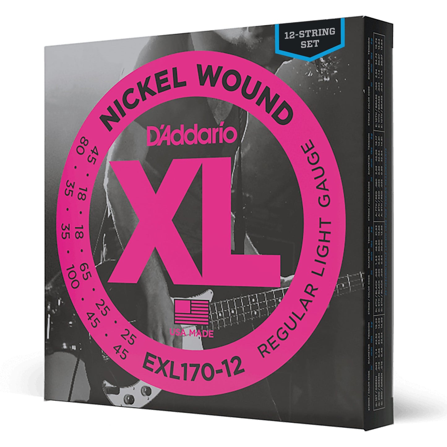 D'Addario EXL170-12 Nickel Wound Bass Guitar Strings, Light, 18-45