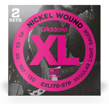 D'Addario EXL170-5TP Nickel Wound Bass Guitar Strings, Light, 45-130, 2 Sets, Long Scale