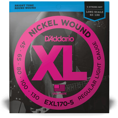 D'Addario EXL170-5 5-String Nickel Wound Bass Guitar Strings, Light, 45-130, Long Scale