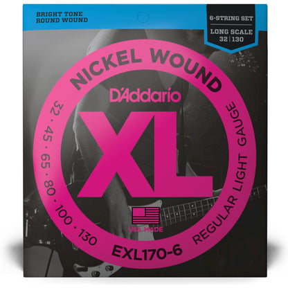 D'Addario EXL170-6 6-String Nickel Wound Bass Guitar Strings, Light, 32-130, Long Scale