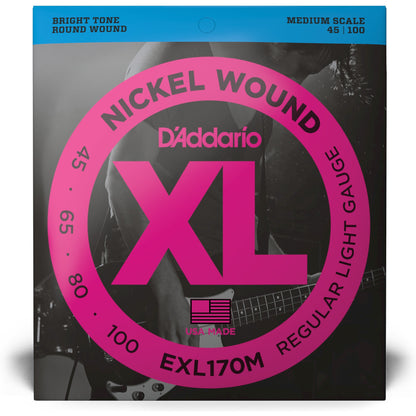 D'Addario EXL170M Nickel Wound Bass Guitar Strings, Light, 45-100, Medium Scale