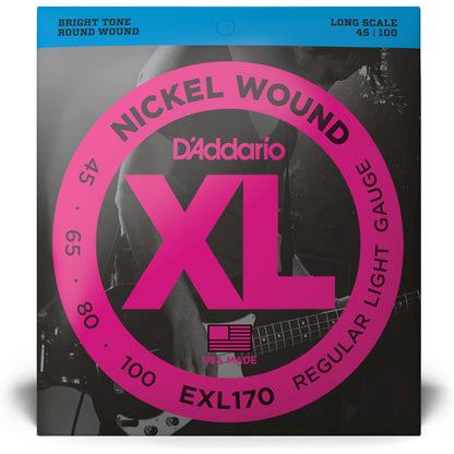 D'Addario EXL170 Nickel Wound Bass Guitar Strings, Light, 45-100, Long Scale