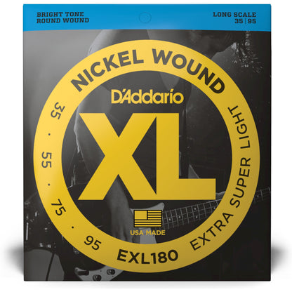 D'Addario EXL180 Nickel Wound Bass Guitar Strings, Extra Super Light, 35-95, Long Scale