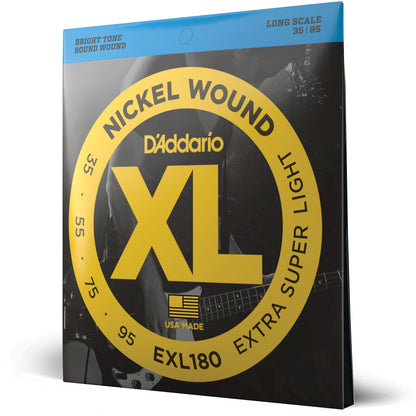 D'Addario EXL180 Nickel Wound Bass Guitar Strings, Extra Super Light, 35-95, Long Scale