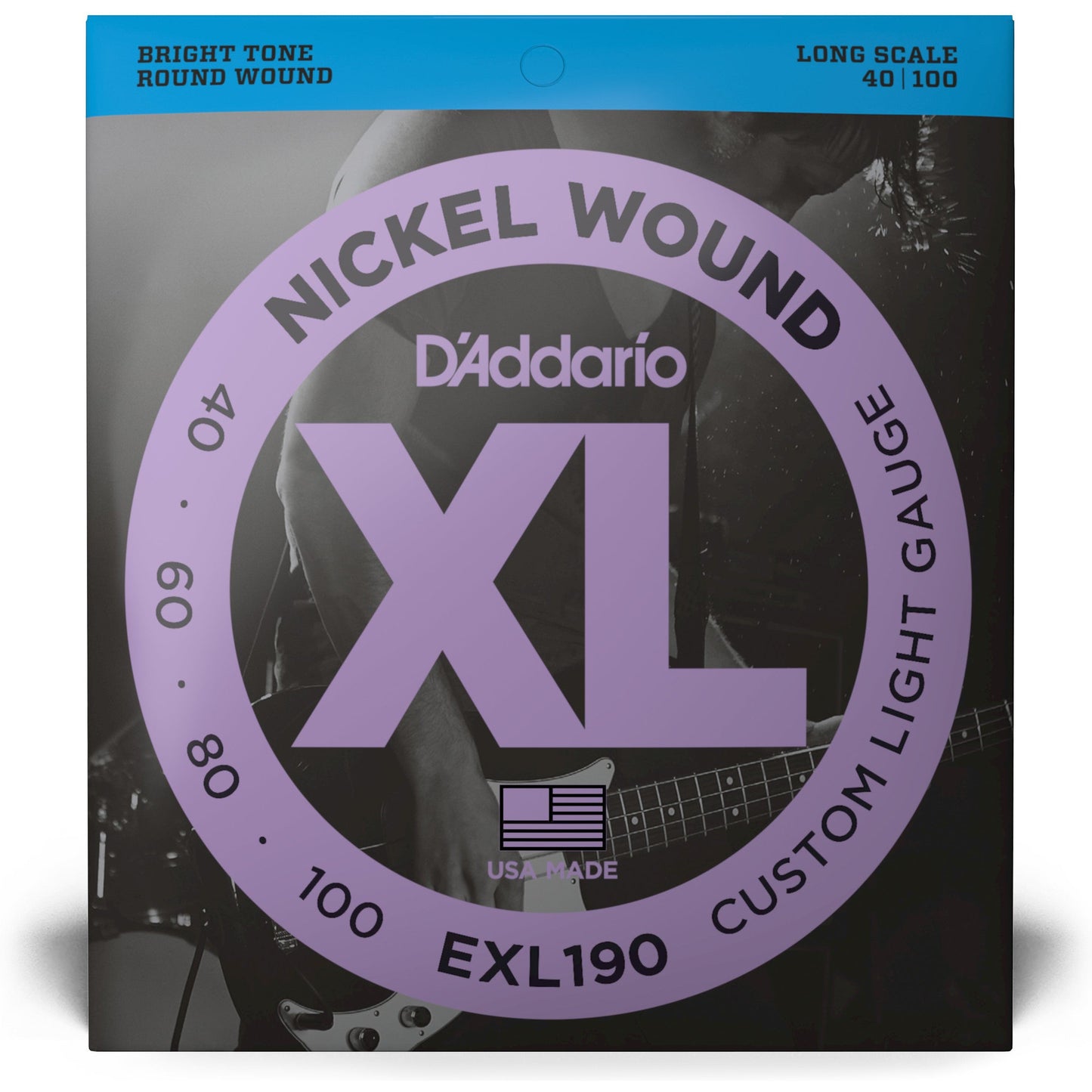 D'Addario EXL190 Nickel Wound Bass Guitar Strings, Custom Light, 40-100, Long Scale