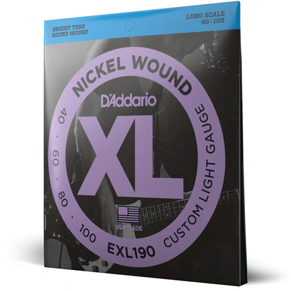 D'Addario EXL190 Nickel Wound Bass Guitar Strings, Custom Light, 40-100, Long Scale