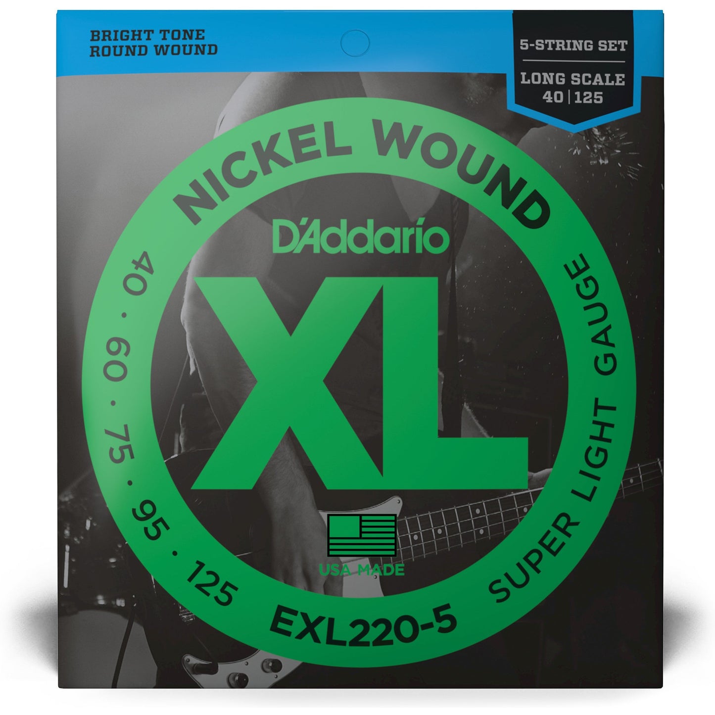 D'Addario EXL220-5 5-String Nickel Wound Bass Guitar Strings, Super Light, 40-125, Long Scale