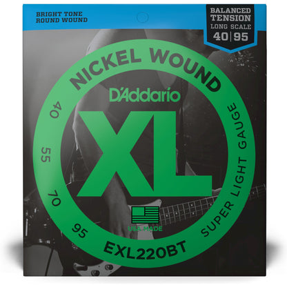 D'Addario EXL220BT Nickel Wound Bass Guitar Strings, Balanced Tension Super Light, 40-95, Long Scale