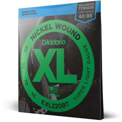 D'Addario EXL220BT Nickel Wound Bass Guitar Strings, Balanced Tension Super Light, 40-95, Long Scale