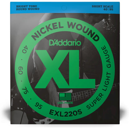 D'Addario EXL220S Nickel Wound Bass Guitar Strings, Super Light, 40-95, Short  Scale