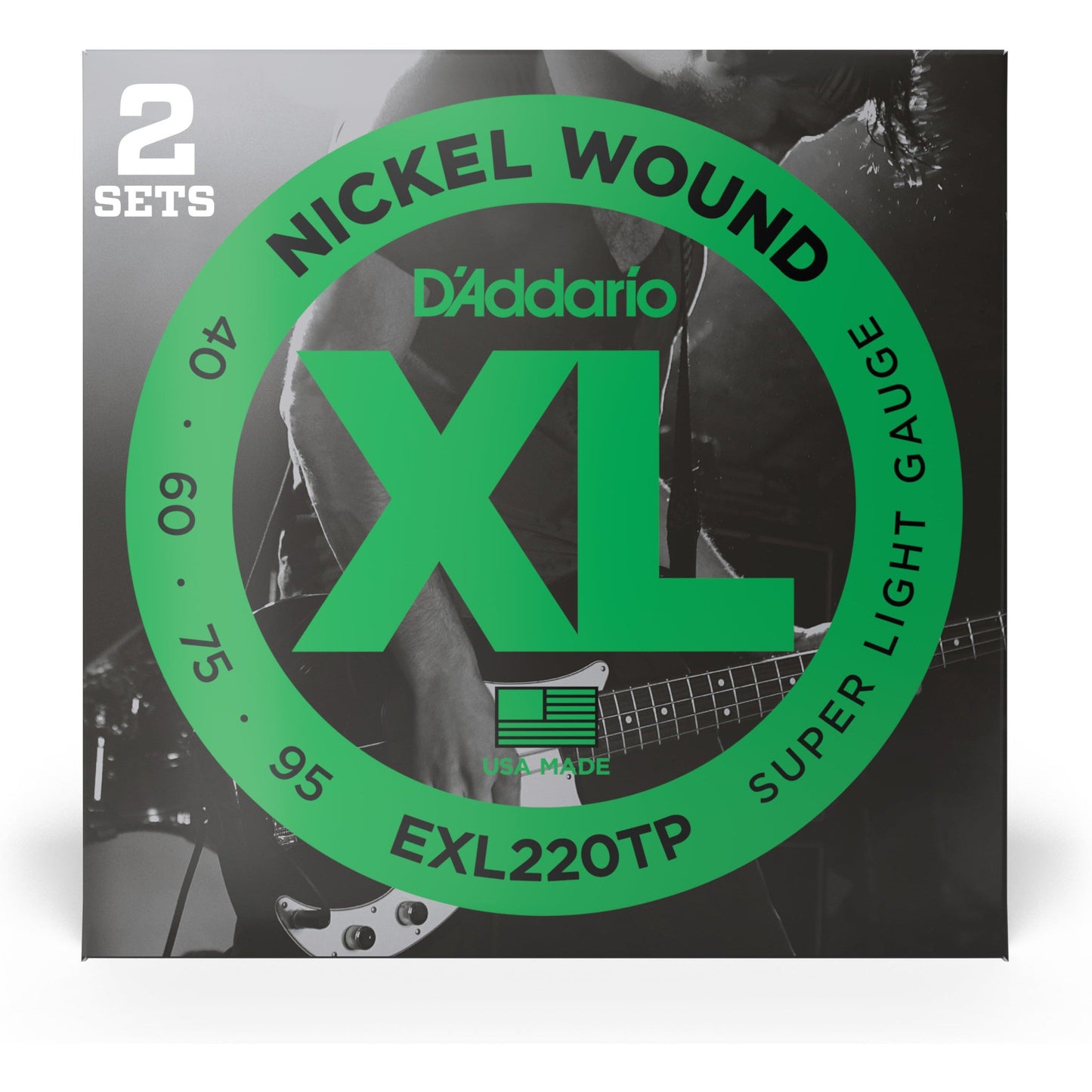 D'Addario EXL220TP Nickel Wound Bass Guitar Strings, Super Light, 40-95, 2 Sets, Long Scale