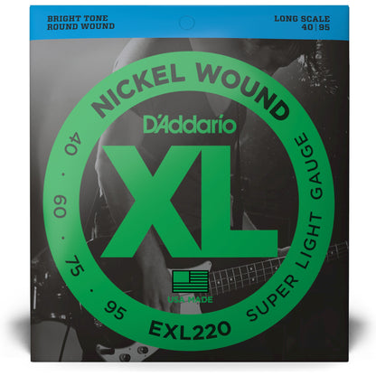 D'Addario EXL220 Nickel Wound Bass Guitar Strings, Super Light, 40-95, Long Scale