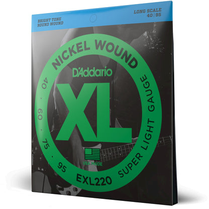 D'Addario EXL220 Nickel Wound Bass Guitar Strings, Super Light, 40-95, Long Scale