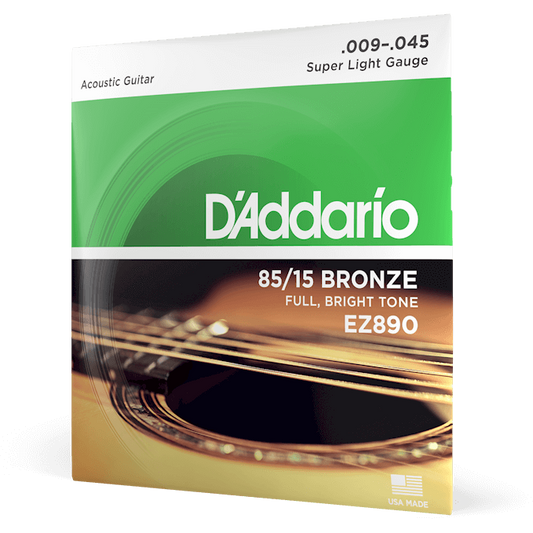D'Addario 85/15 Bronze Acoustic Guitar Strings – Super Light – 9-45