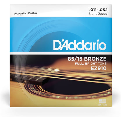 D'Addario EZ910 85/15 Bronze Acoustic Guitar Strings, Light, 11-52