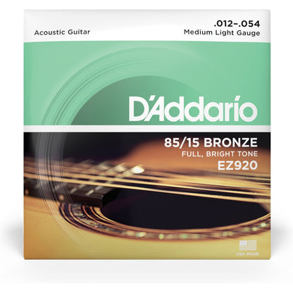 D'Addario EZ920 85/15 Bronze Acoustic Guitar Strings, Medium Light, 12-54