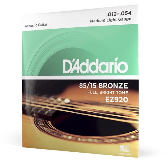 D'Addario 85/15 Bronze Acoustic Guitar Strings – Medium Light – 12-54
