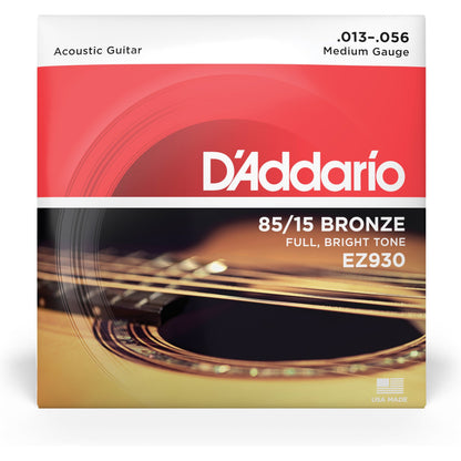 D'Addario EZ930 85/15 Bronze Acoustic Guitar Strings, Medium, 13-56