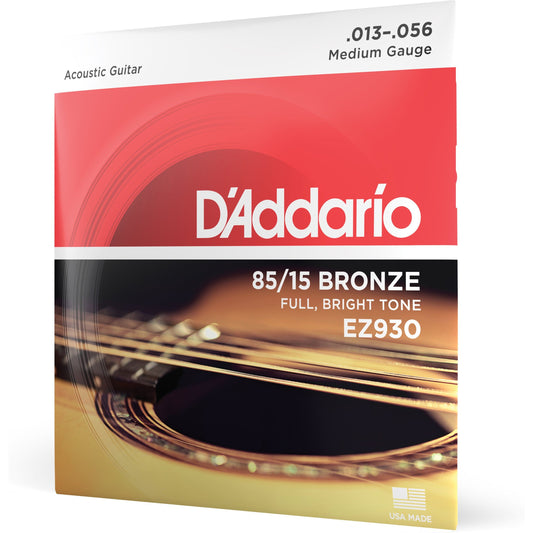 D'Addario EZ930 85/15 Bronze Acoustic Guitar Strings, Medium, 13-56