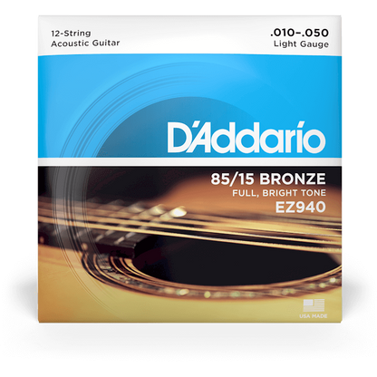 D'Addario 85/15 Bronze Acoustic Guitar Strings – 12 String – Light – 10-47