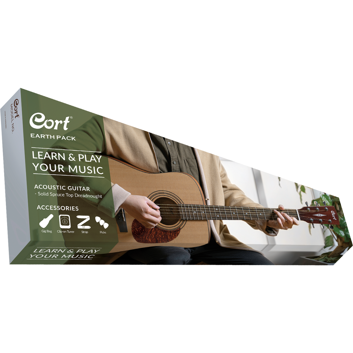 Cort Earth Pack Dreadnought Acoustic Guitar Pack – Open-Pore Natural