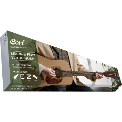 Cort Earth Pack Dreadnought Acoustic Guitar Pack – Open-Pore Natural