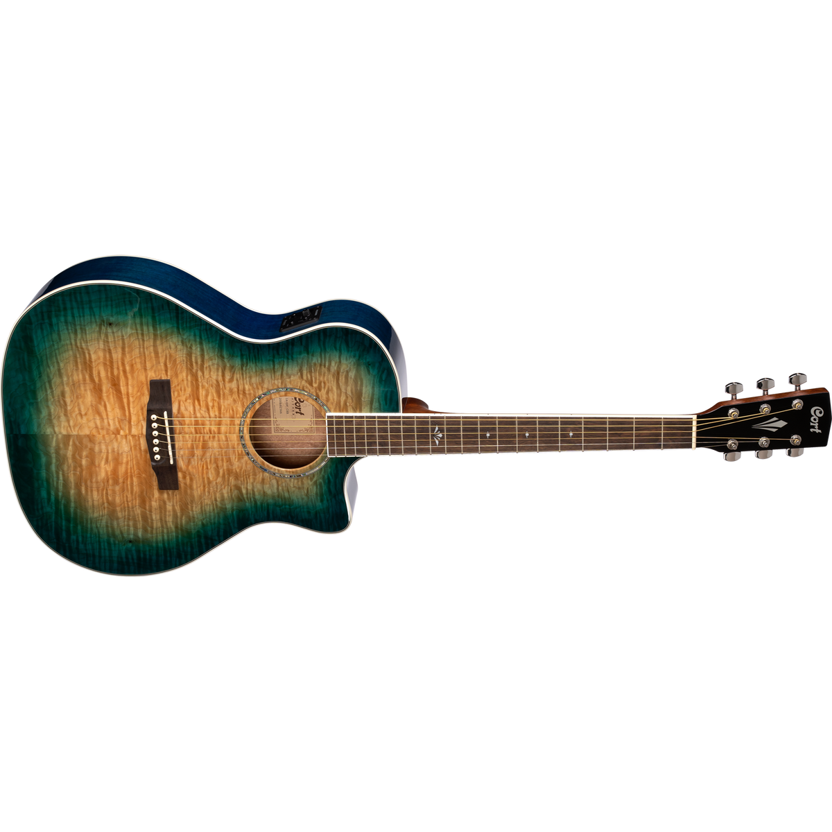 Cort GA-QF Grand Auditorium Cutaway Acoustic-Electric Guitar – Coral Blue Burst