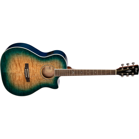Cort GA-QF Grand Auditorium Cutaway Acoustic-Electric Guitar – Coral Blue Burst