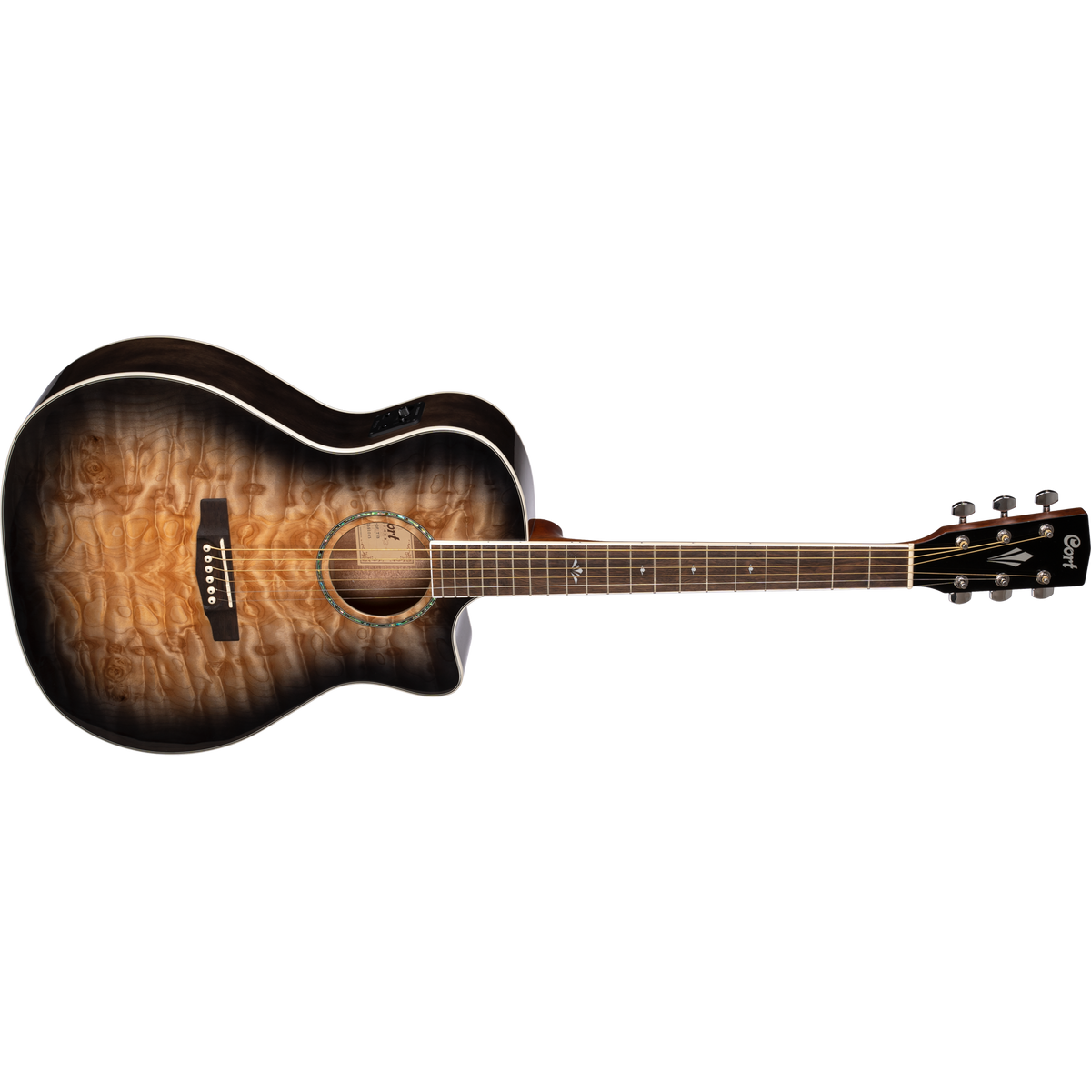 Cort GA-QF Grand Auditorium Cutaway Acoustic-Electric Guitar – Transparent Black Burst