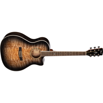 Cort GA-QF Grand Auditorium Cutaway Acoustic-Electric Guitar – Transparent Black Burst
