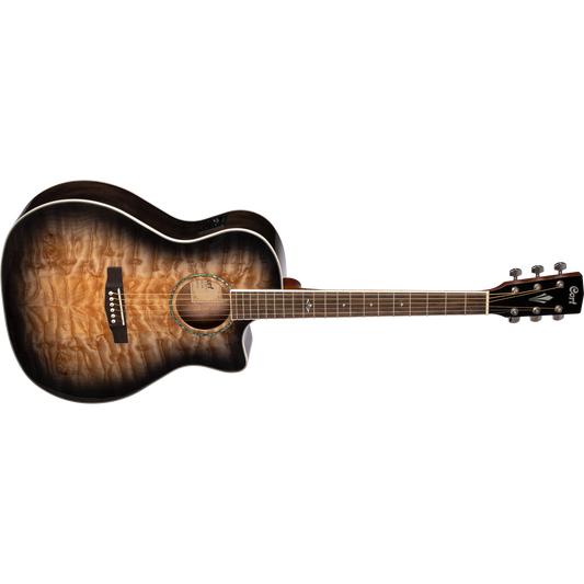 Cort GA-QF Grand Auditorium Cutaway Acoustic-Electric Guitar – Transparent Black Burst