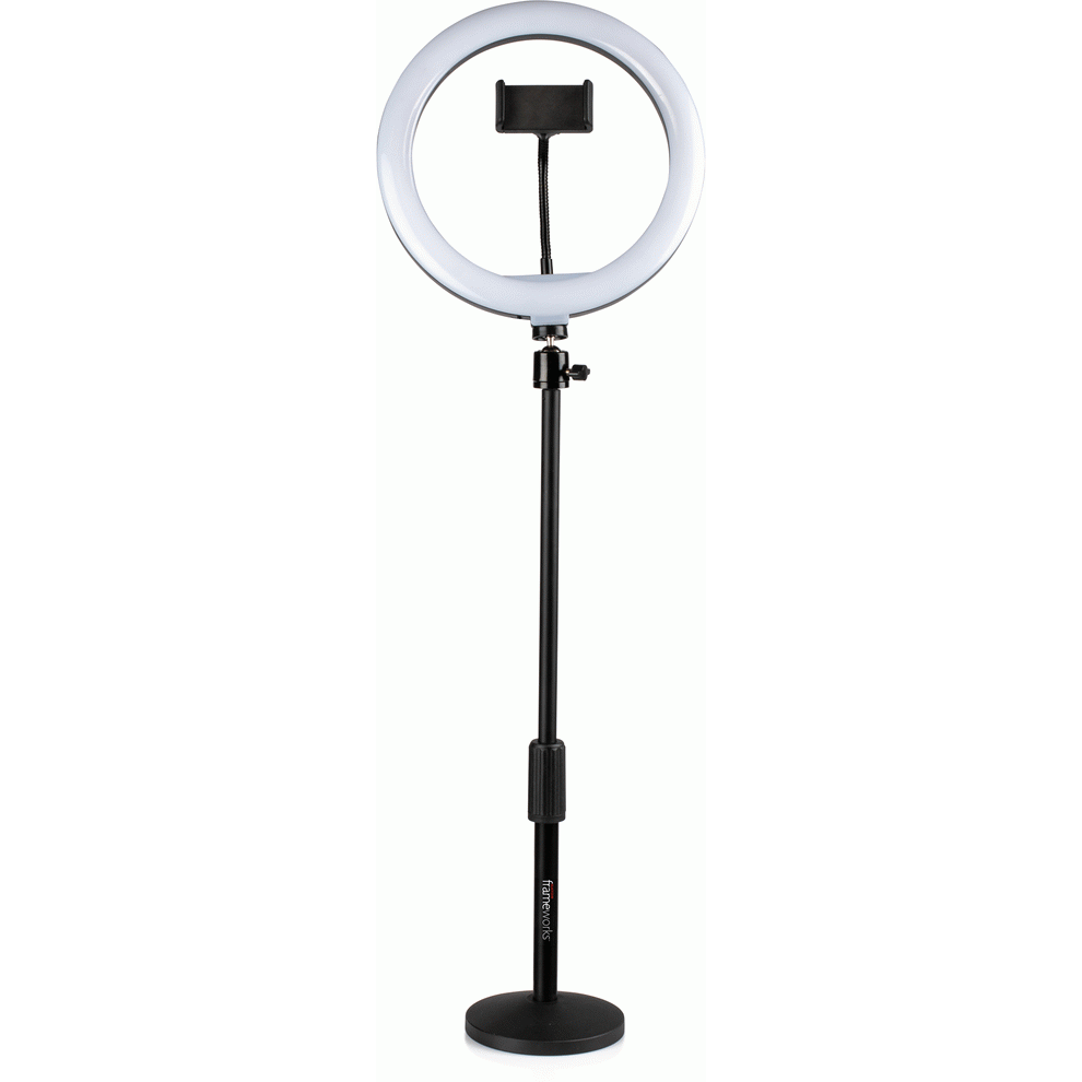 Gator GFWRINGLIGHTDSKTP 10-Inch LED Desktop Ring Light Stand with Phone Holder and Compact Weighted Base